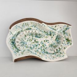 Home Decor - Vintage / Antique Handmade MCM Ashtray White, Teal, Green, Turquoise, Brown Mid Century