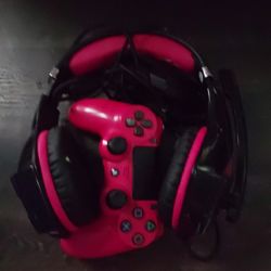 Red Ps4 Controller And Elite Headset