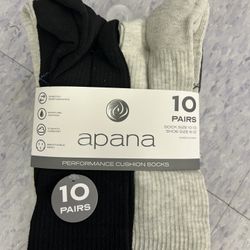 NWT Apana men's performance cushion crew socks 10 Pairs