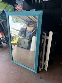 Teal Wood Framed Wall Mirror
