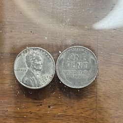 Set Of 2 1943 Wartime Silver Steel Wheat Penny