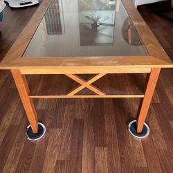 Mid-Century Danish Wood and Glass Coffee Table 