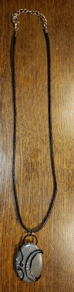 Polished Stone Necklace With Braided Chain!