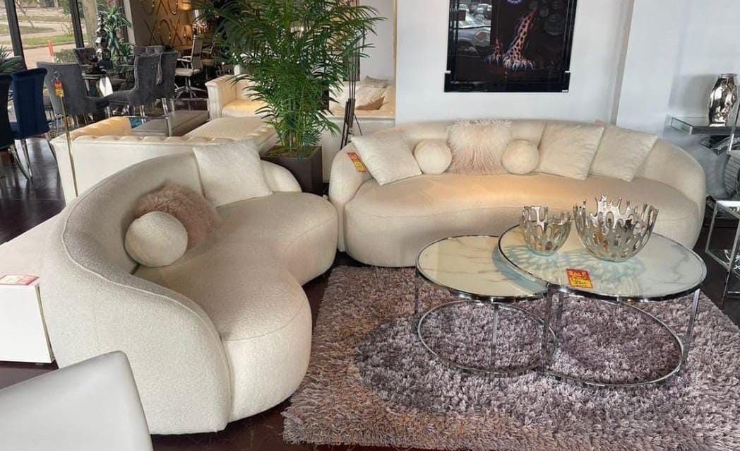 Bonita Ivory Boucle Sofa & Loveseat    Living Room Set