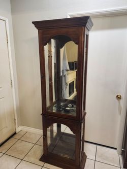 Tall Wood and Glass Curio Display Cabinet