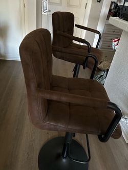 Set of 2 Adjustable-Height Brown Bar Stools – $200
