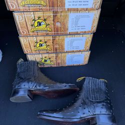 Engraved Ostrich Boots with Black Toe Cap