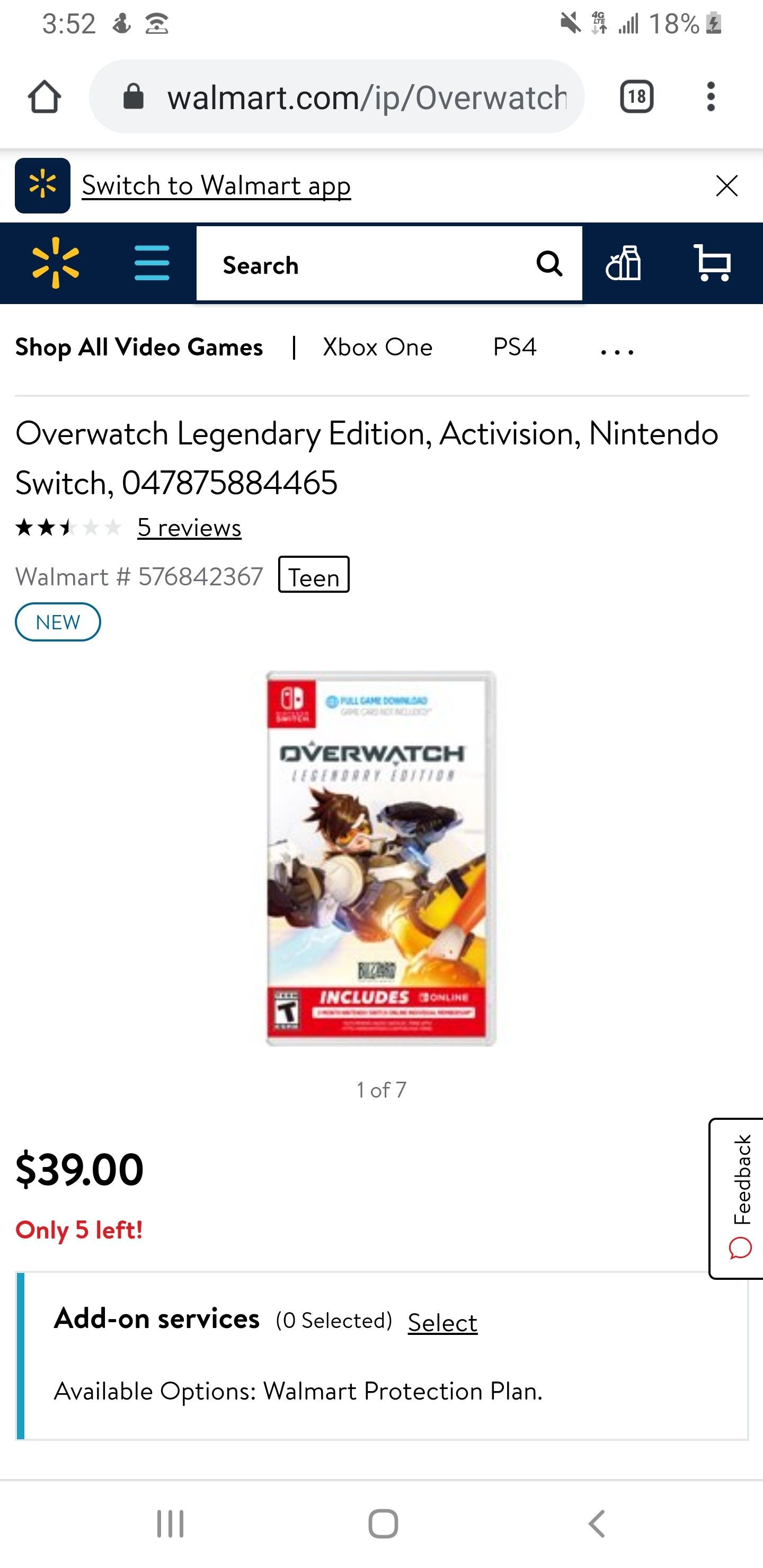 Overwatch for Nintendo switch