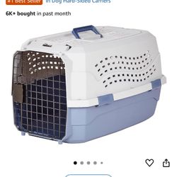Amazon Basics 2-Door Top-Load Hard-Sided Dogs, Cats Pet Travel Carrier, Gray & Blue, 22.8"L x 15.0"W x 13.0"H