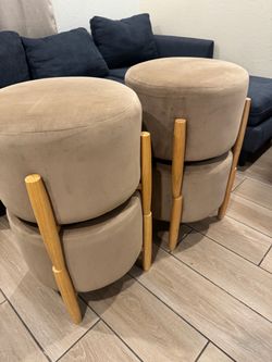 Nesting Ottoman Set with Wood Legs