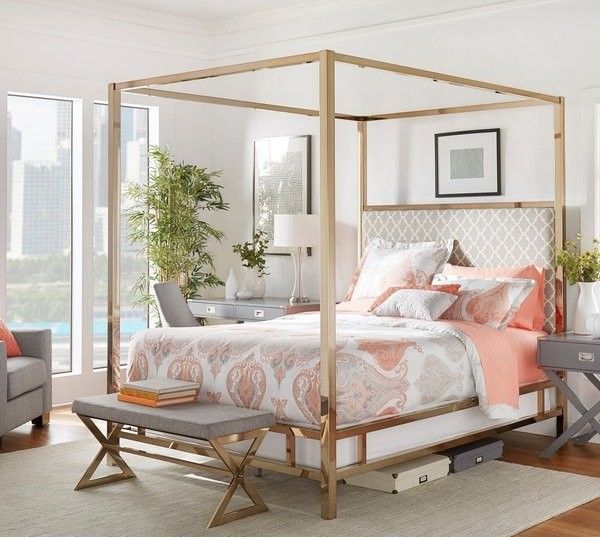 Champagne Gold Queen Canopy Bed by Inspire Q