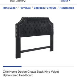 King Size Black Velvet Headboard