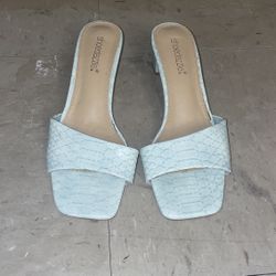 Crocodile Mint Blue Low Heel Inch High Baby Blue Super Comfortable