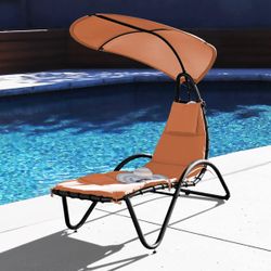 Outdoor Chaise Lounge Chair Swing Curved Cushion Seat Hammock with Canopy Sun Shade Orange