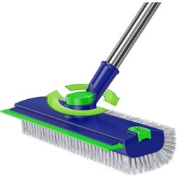Brand New Floor Scrub Brush with Long Handle: 3 in 1 Heavy-Duty Floor Scrubber Brush with Squeegee for Cleaning Tile Bathroom Deck Kitchen Patio