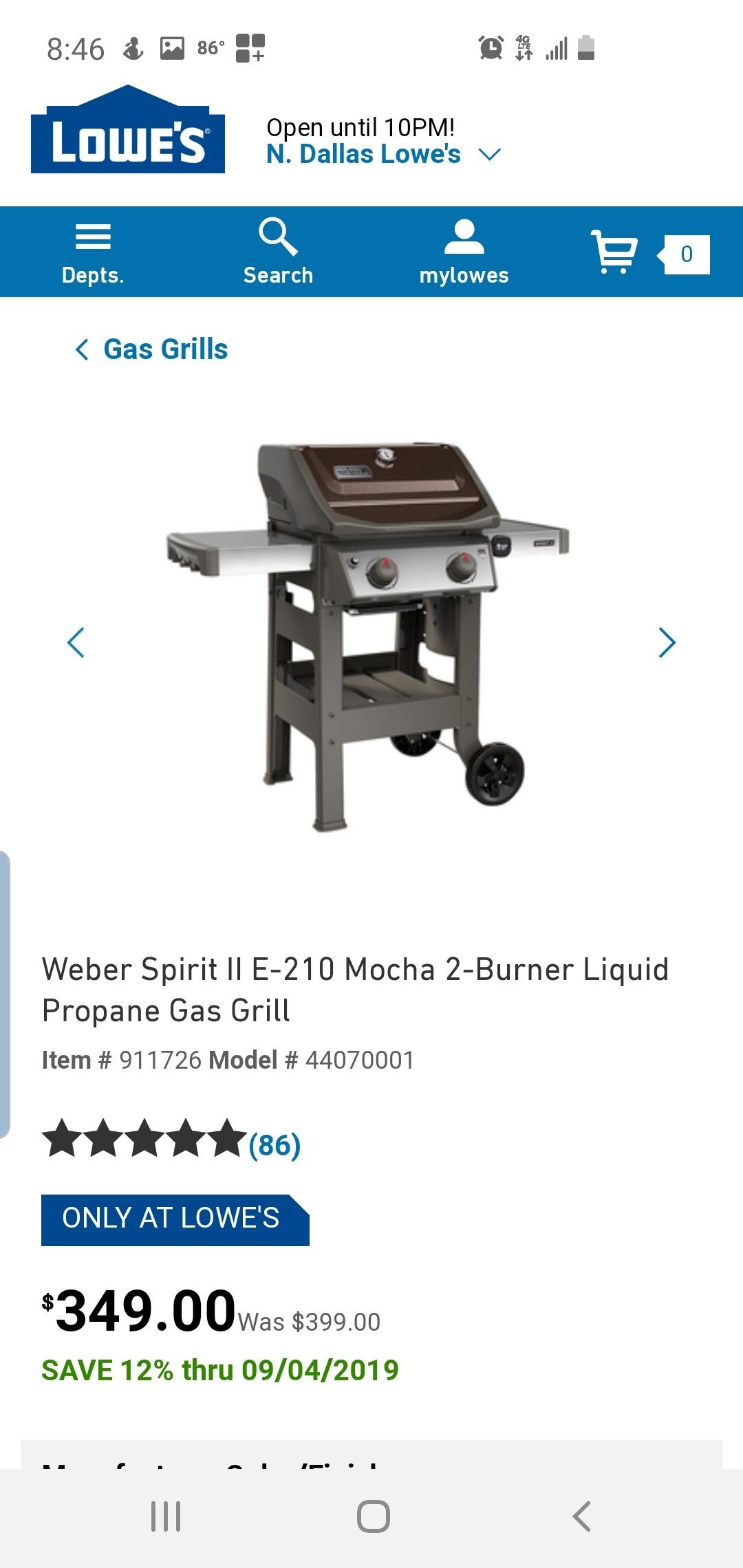 Weber Spirit II E-210 Mocha 2-Burner Natural Gas Grill Item # 912511 Model # 48070001