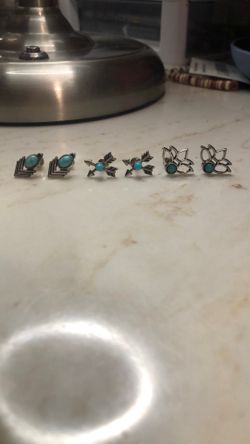 3 Piece Turquoise Western Stud Earrings 