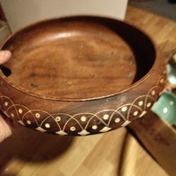 Large Inlaid Pakistan Wood Bowl 
