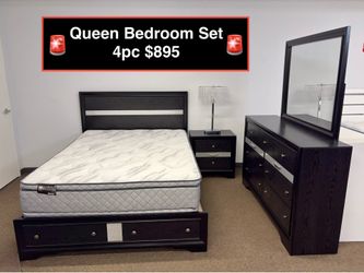 New Solid Queen Bedroom Set 4pc