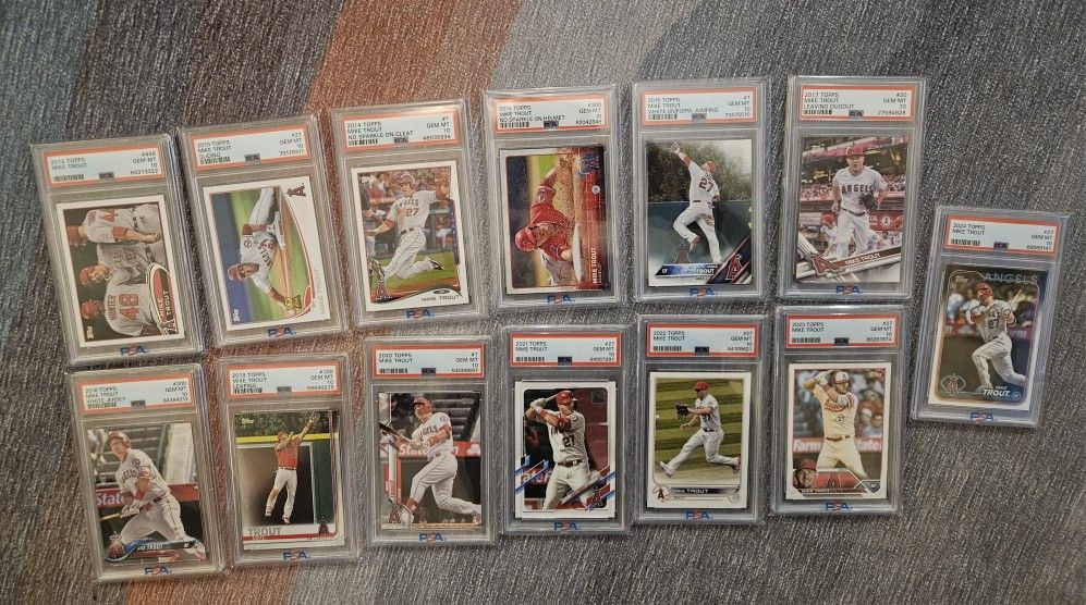 2012-2024 Topps Mike Trout PSA 10 Lot. 13 total cards.