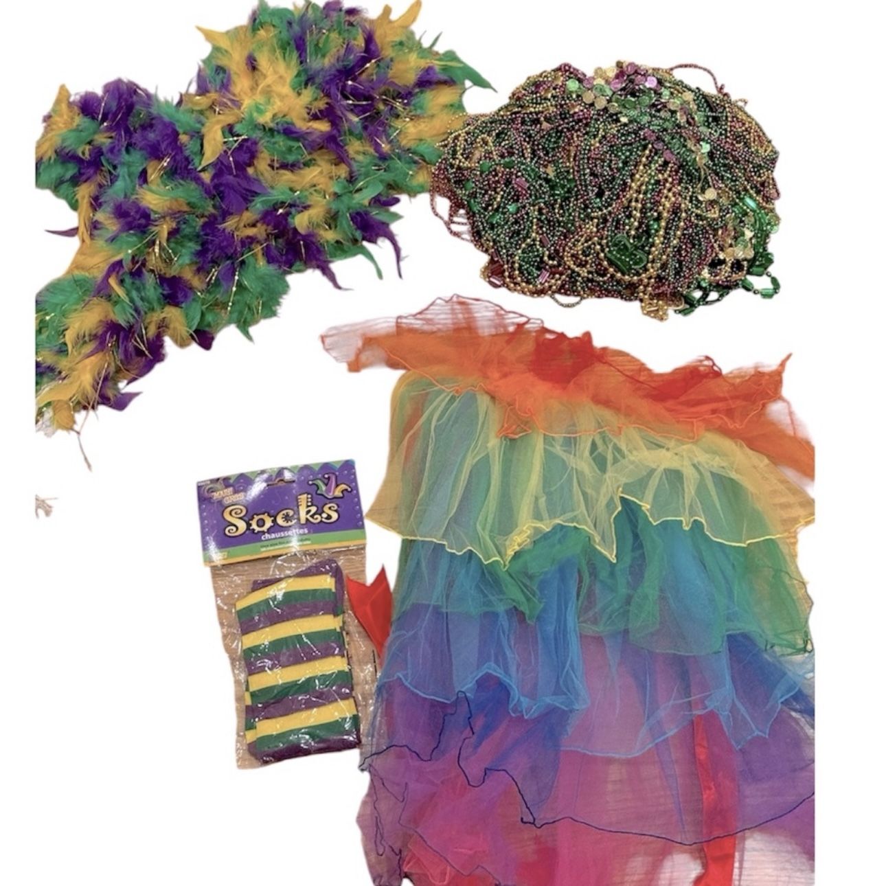 NWT Mardi Gras Costume Beads Skirt Socks Boa Multicolor