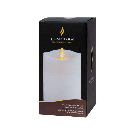 LUMINARA Flameless Slim LED Pillar Candle Flickering Real Flame (4-Pack) (White - Real Wax)