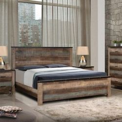 Brand New Rustic Multicolored Wood Bed