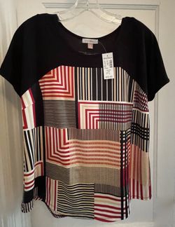 Roz & Ali Short Sleeve Blouse, Multicolor, Size Petite Large