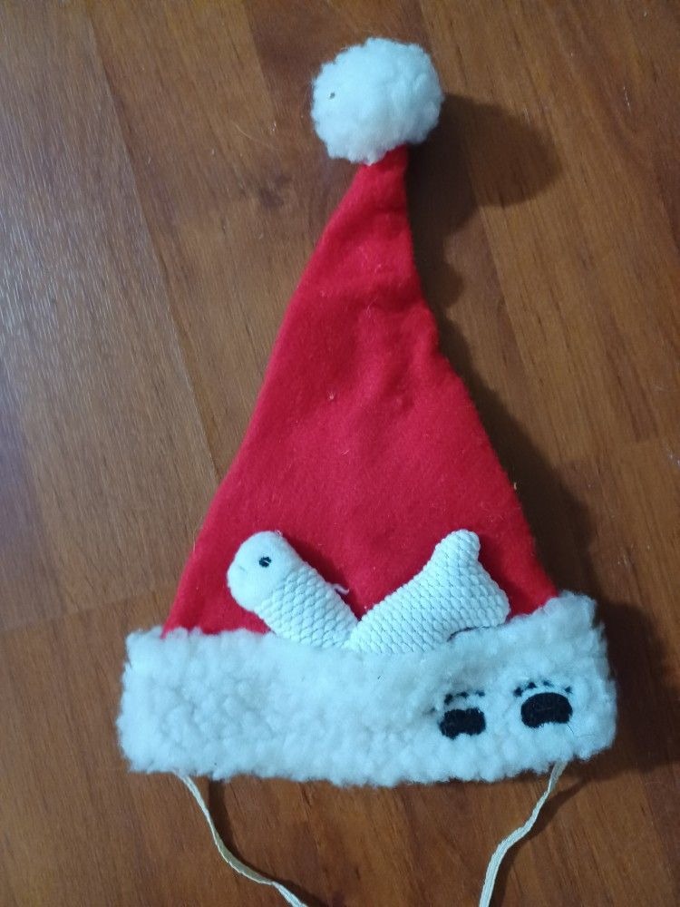 Kitty Or puppy Santa Hat With Fish Bone And Paw Prints
