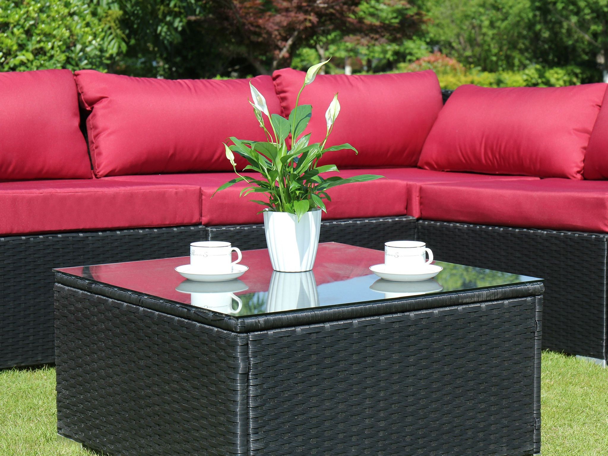 AZ 92 Piece BLACK Rattan Sectional Set with Beige OR burgundy