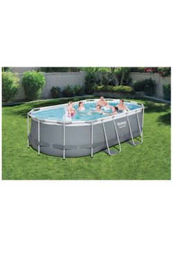 Bestway Power Steel Above Ground Pool, White/Gray