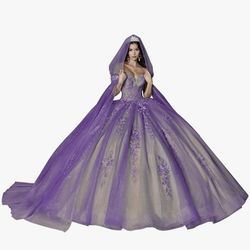 Purple and nude size 12 Quinceanera Dress