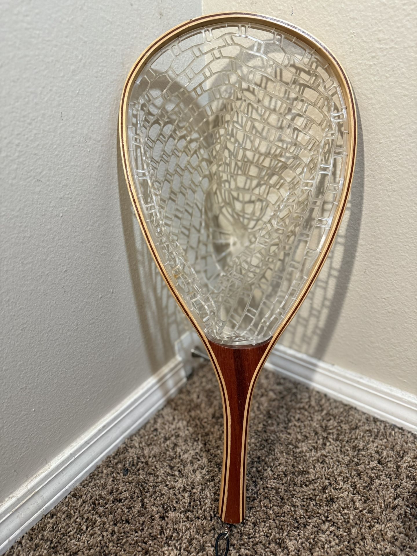 Fly Fishing Landing Net with Soft Rubber Mesh Wooden Handle Trout Bass