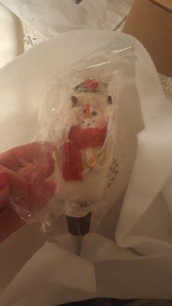 Pottery Barn snowman bottle topper
