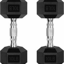 2 X 10 LBS Rubber Encased Hex Dumbbell Sets with Opllltional Rack for Hllome Gym, Coated Hand Weights for Strength Training, Workouts

