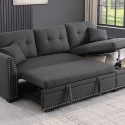 Reversible Pull Out Sleeper Sofa Bed Sectional Couch