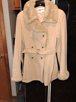 Charles Klein Woman's Double Breasted Coat With Zipper And Matching Belt 