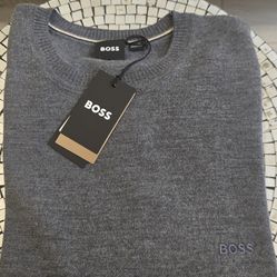 Brand New Gray Hugo Boss Knit Crew Neck Long Sleeves Men's Sweater. Size Medium