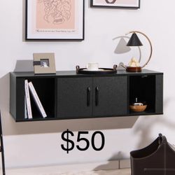 Giantex Wall Mounted Storage Cabinet 2 Cube Floating Media Hanging Desk W/2 Doors