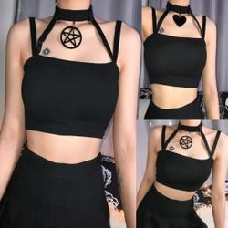 Black Short T Shirt with 2 Pendants