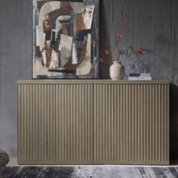 Set of 2, Buffet Cabinets with Storage Accent Sideboard Modern Credenza with Doors & Shelves Fluted Media Console Mid Century Coffee Bar Table for Liv