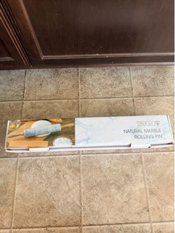 Premium White Marble Rolling Pin Set with Natural Veins, Stainless Steel Handles, Wooden Stand