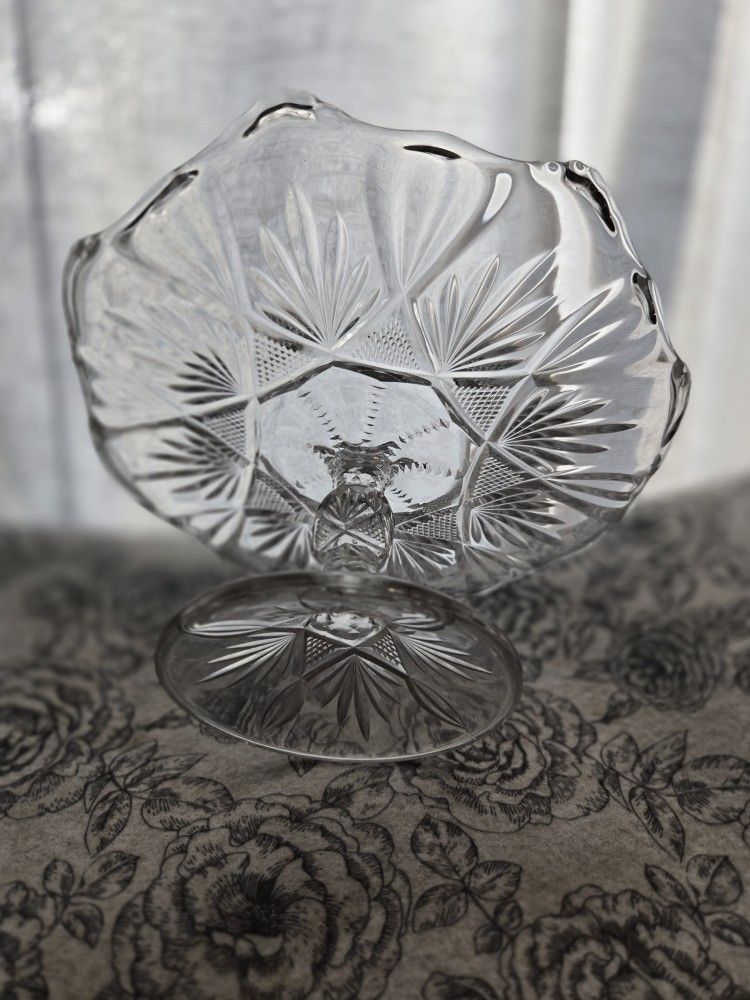 Antique Higbee EAPG Clear Glass Pedestal Cake Plate - Early American Pressed Glass
