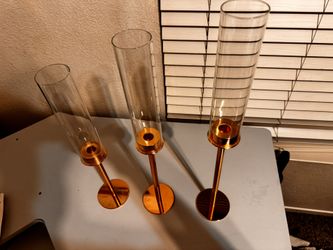 3 Gold Hurricane Candle Holders