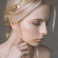 Wedding Hair Vine Headband Gold Leaf Crown Tiara Accessories For Bride.