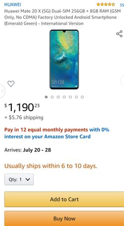 Huawei Mate 20 X (5G) Dual-SIM 256GB + 8GB RAM (GSM Only, No CDMA) Factory Unlocked Android Smartphone (Emerald Green)