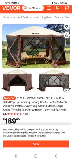 VEVOR 12x12 ft 6-Sided Pop-Up Gazebo Screen Tent (New in Box)