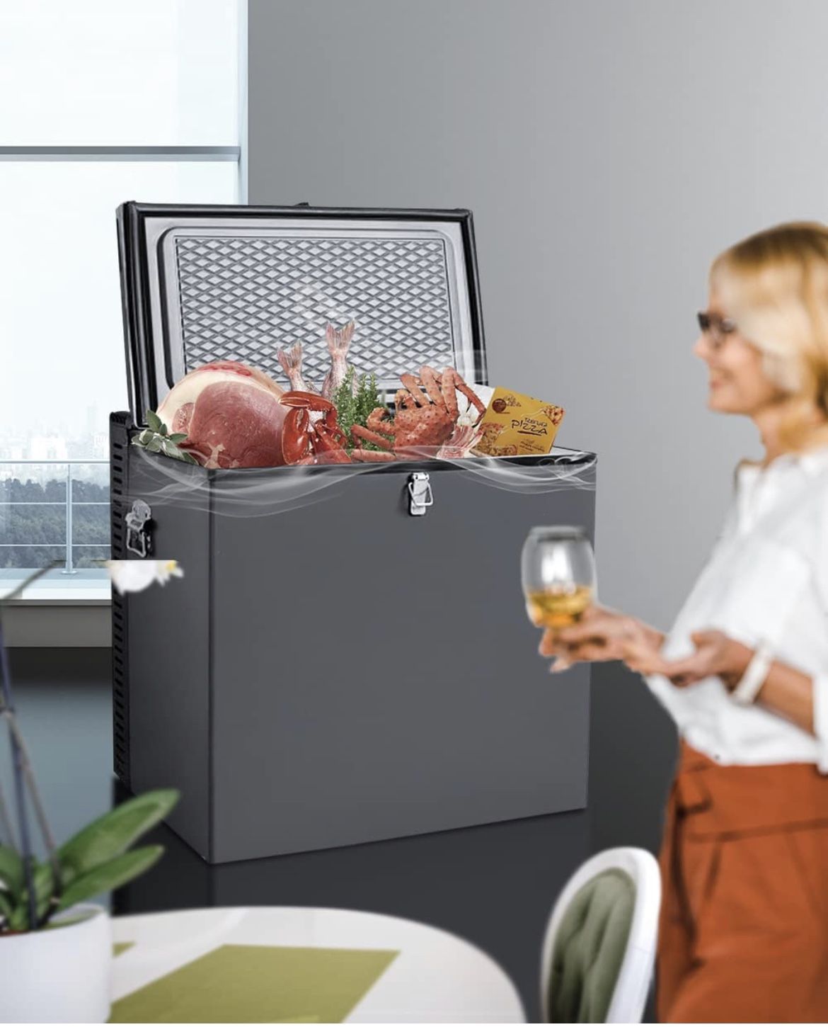 Propane Deep Freezer 2.1 Cu.Ft, 110V/12V/LPG Gas Chest Freezer with