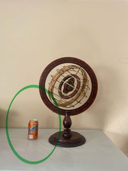 Vtg 1920s ??? Wood and Brass Armillary Sphere with Double Rotating Globe