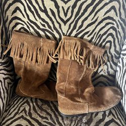 Suede Boots W/ Fringe 